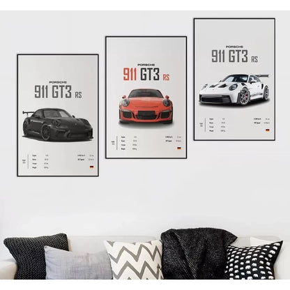 Trio Quadros Decorativos Carro Esportivo Porsche 911 Sala NOXHome
