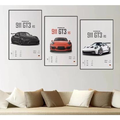 Trio Quadros Decorativos Carro Esportivo Porsche 911 Sala NOXHome