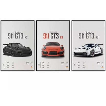 Trio Quadros Decorativos Carro Esportivo Porsche 911 Sala NOXHome
