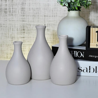 Kit Trio de Jarros Decorativos NOXHome | Cerâmica Artesanal Fosco – Sala, Rack e Aparador