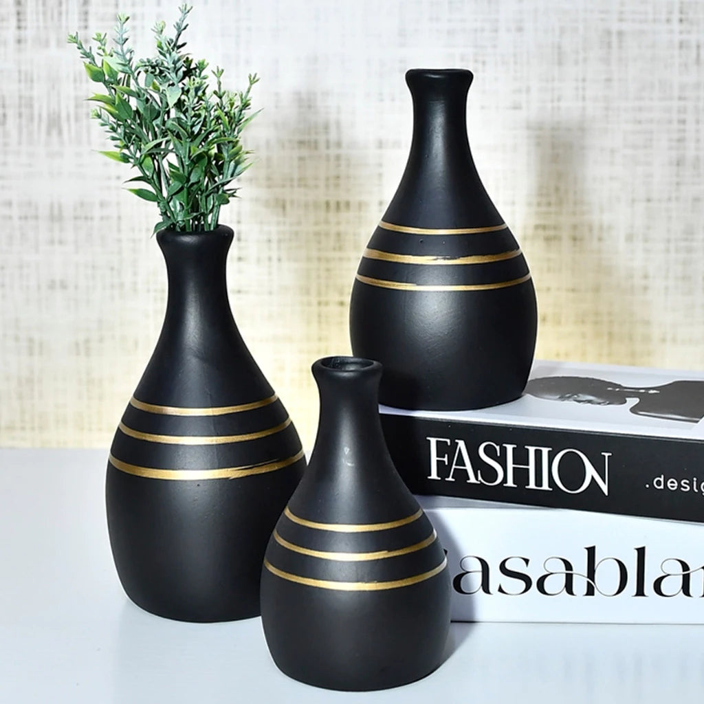 Kit Trio de Jarros Decorativos NOXHome | Cerâmica Artesanal Fosco – Sala, Rack e Aparador