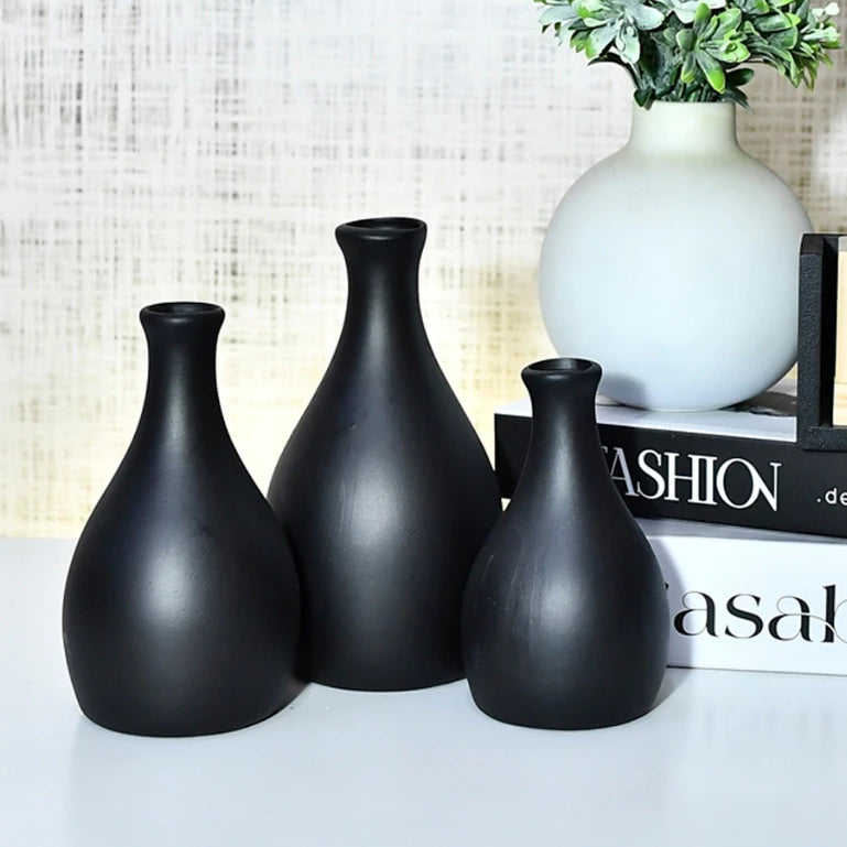 Kit Trio de Jarros Decorativos NOXHome | Cerâmica Artesanal Fosco – Sala, Rack e Aparador
