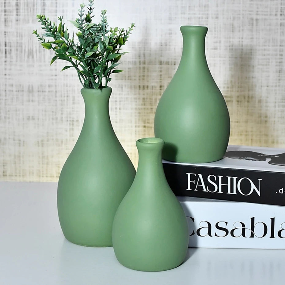 Kit Trio de Jarros Decorativos NOXHome | Cerâmica Artesanal Fosco – Sala, Rack e Aparador