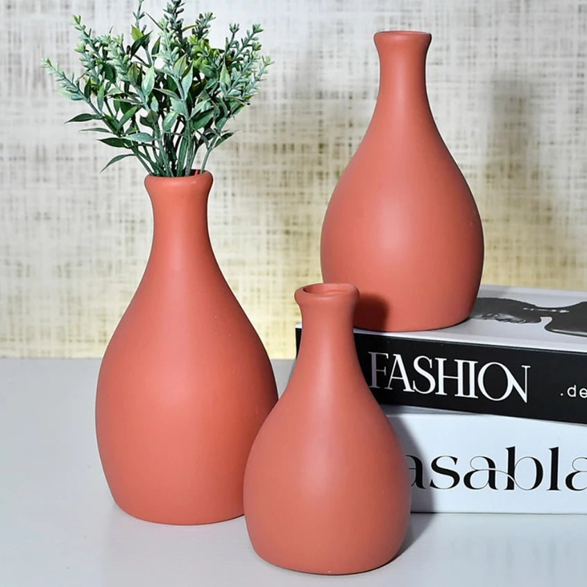 Kit Trio de Jarros Decorativos NOXHome | Cerâmica Artesanal Fosco – Sala, Rack e Aparador