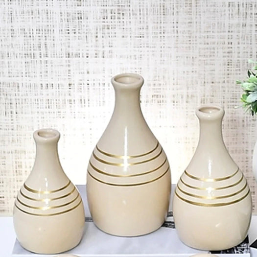 Kit Trio de Jarros Decorativos NOXHome | Cerâmica Artesanal Fosco – Sala, Rack e Aparador