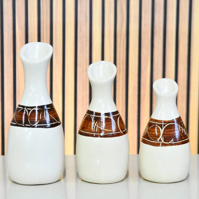 Kit Trio de Jarros Decorativos NOXHome | Cerâmica Artesanal Fosco – Sala, Rack e Aparador