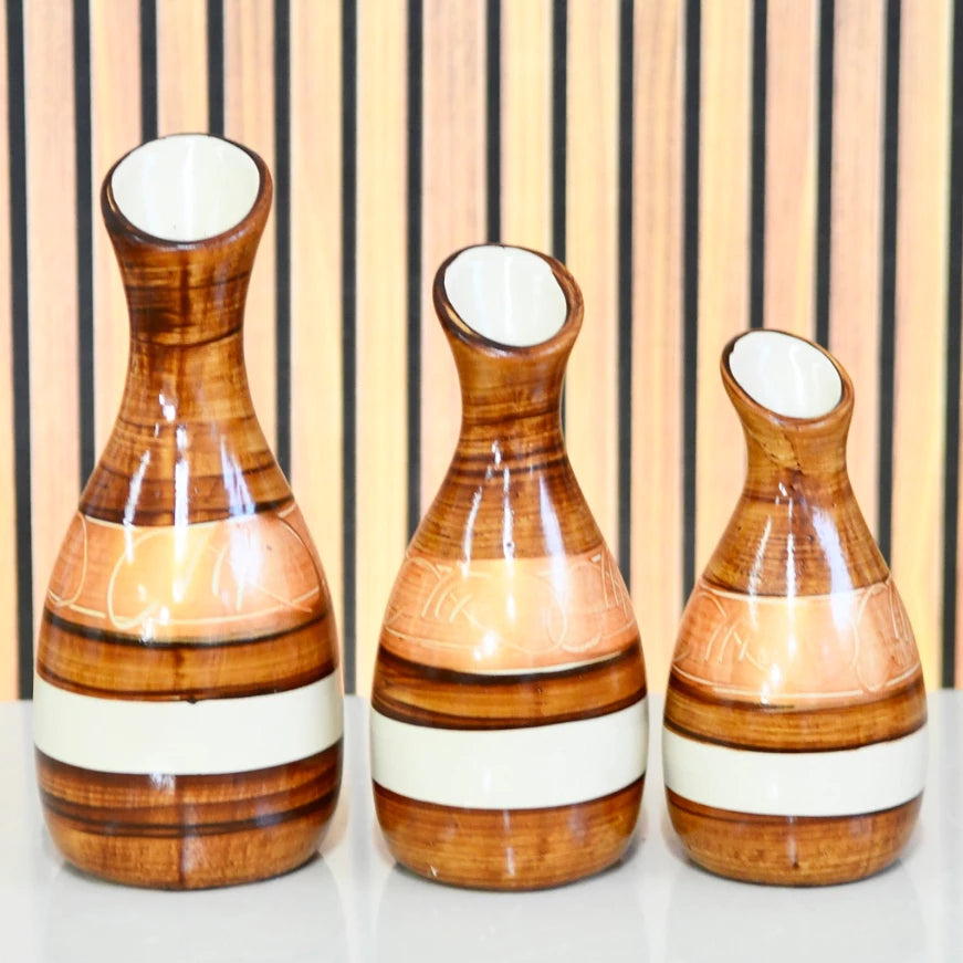 Kit Trio de Jarros Decorativos NOXHome | Cerâmica Artesanal Fosco – Sala, Rack e Aparador