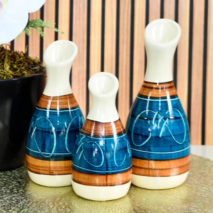 Kit Trio de Jarros Decorativos NOXHome | Cerâmica Artesanal Fosco – Sala, Rack e Aparador