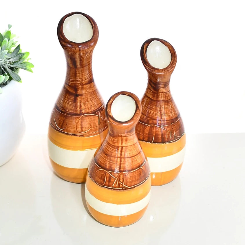Kit Trio de Jarros Decorativos NOXHome | Cerâmica Artesanal Fosco – Sala, Rack e Aparador