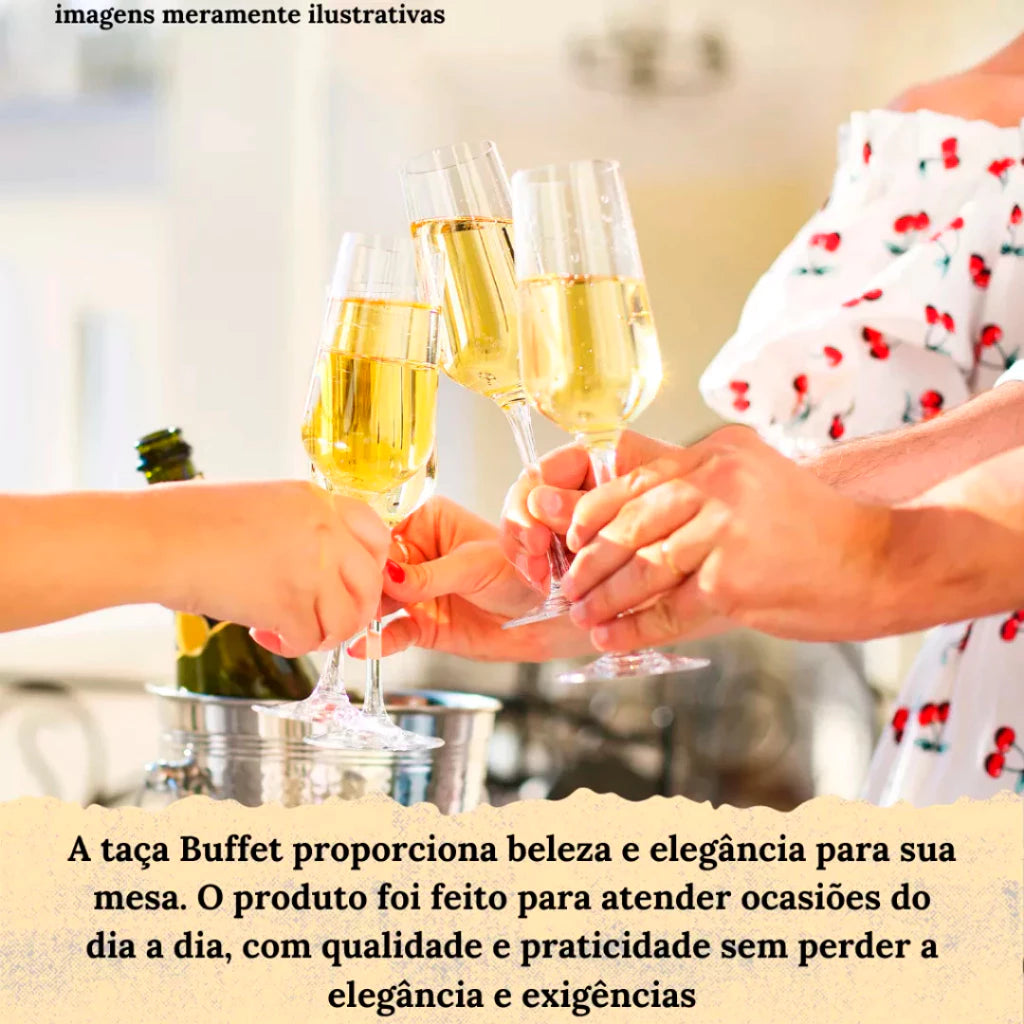 Jogo de Taças Champanhe NOXHome | Vidro Cristalino Buffet 186ml – Kit 6 ou 12 Peças