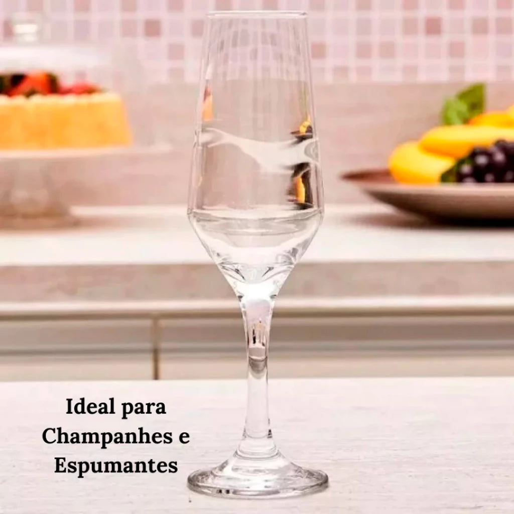 Jogo de Taças Champanhe NOXHome | Vidro Cristalino Buffet 186ml – Kit 6 ou 12 Peças