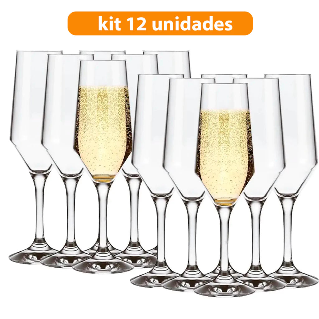 Jogo de Taças Champanhe NOXHome | Vidro Cristalino Buffet 186ml – Kit 6 ou 12 Peças