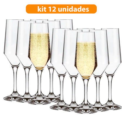 Jogo de Taças Champanhe NOXHome | Vidro Cristalino Buffet 186ml – Kit 6 ou 12 Peças
