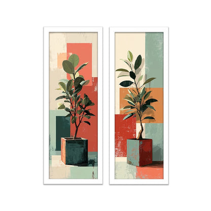 Kit 2 Quadros Verticais Vasos Geométricos Coloridos 18x45 cm com Moldura e Vidro — visualização 2
