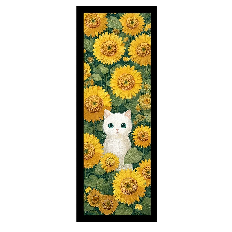 Kit 2 Quadros Verticais Gatos entre Girassóis e Margaridas 18x45 cm com Moldura e Vidro — visualização 4