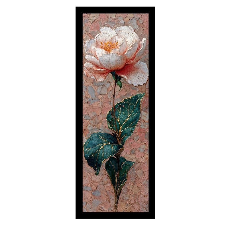 Kit 2 Quadros Verticais Flores Rosas Expressionistas 18x45 cm com Moldura e Vidro — visualização 4