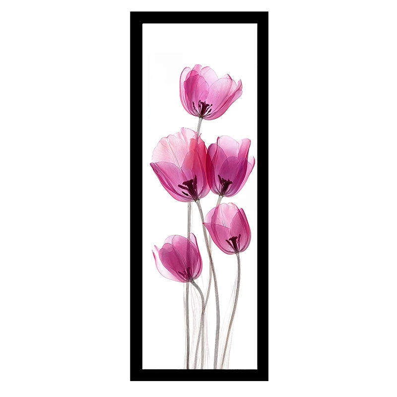 Kit 2 Quadros Verticais Tulipas Rosas Minimalistas 18x45 cm com Moldura e Vidro — visualização 4