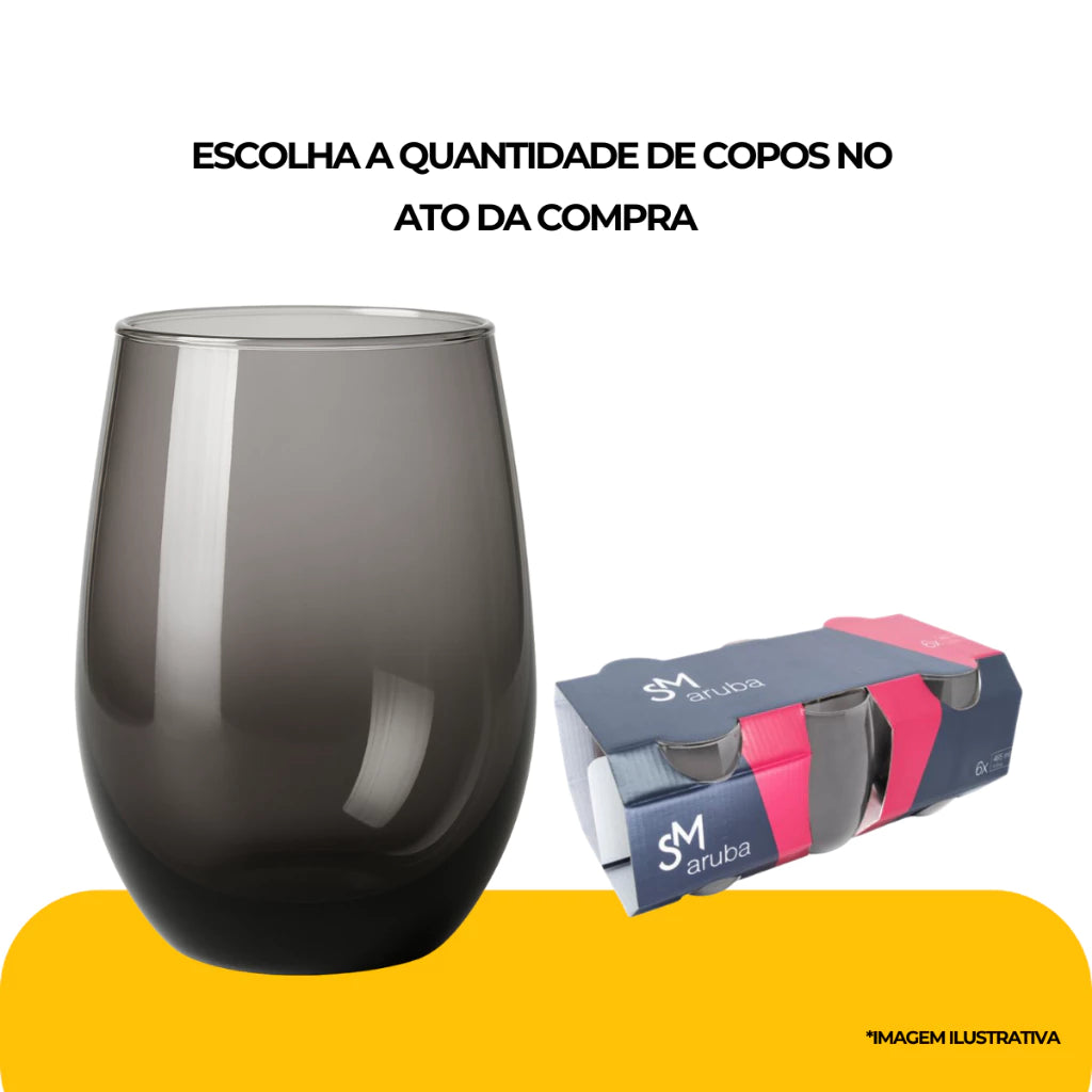 Jogo de Copos Fumê Aruba NOXHome | Vidro Resistente 465ml – Kit 4, 6, 10 ou 12 Peças