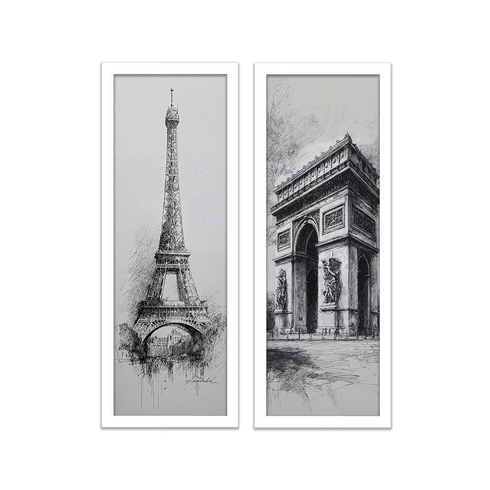 Kit 2 Quadros Verticais Torre Eiffel e Coliseu 18x45 cm com Moldura e Vidro — visualização 4