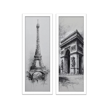 Kit 2 Quadros Verticais Torre Eiffel e Coliseu 18x45 cm com Moldura e Vidro — visualização 4