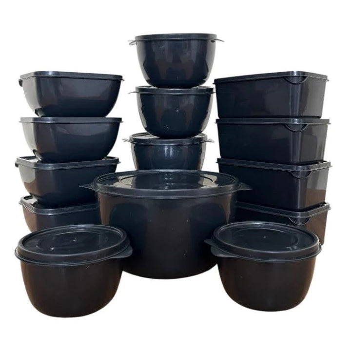 Kit Potes Herméticos de Plástico NOXHome | Empilháveis com Tampa 15 Peças – Rosa, Bege e Preto