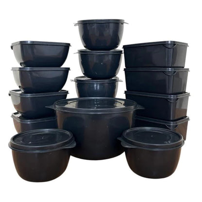Kit Potes Herméticos de Plástico NOXHome | Empilháveis com Tampa 15 Peças – Rosa, Bege e Preto