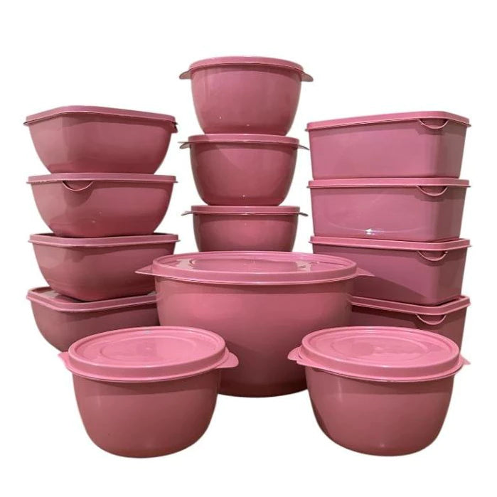 Kit Potes Herméticos de Plástico NOXHome | Empilháveis com Tampa 15 Peças – Rosa, Bege e Preto