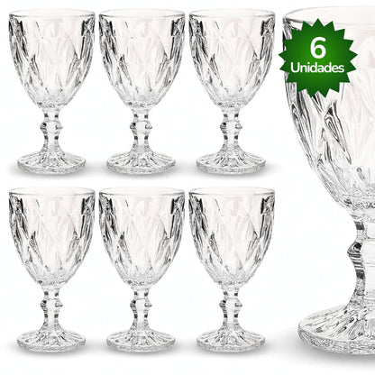 Jogo de Taças Diamante NOXHome | Vidro Transparente 330ml – Kit 6 Peças