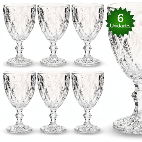 Jogo de Taças Diamante NOXHome | Vidro Transparente 330ml – Kit 6 Peças