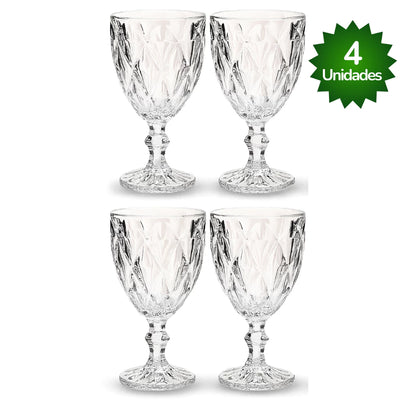 Jogo de Taças Diamante NOXHome | Vidro Transparente 330ml – Kit 6 Peças