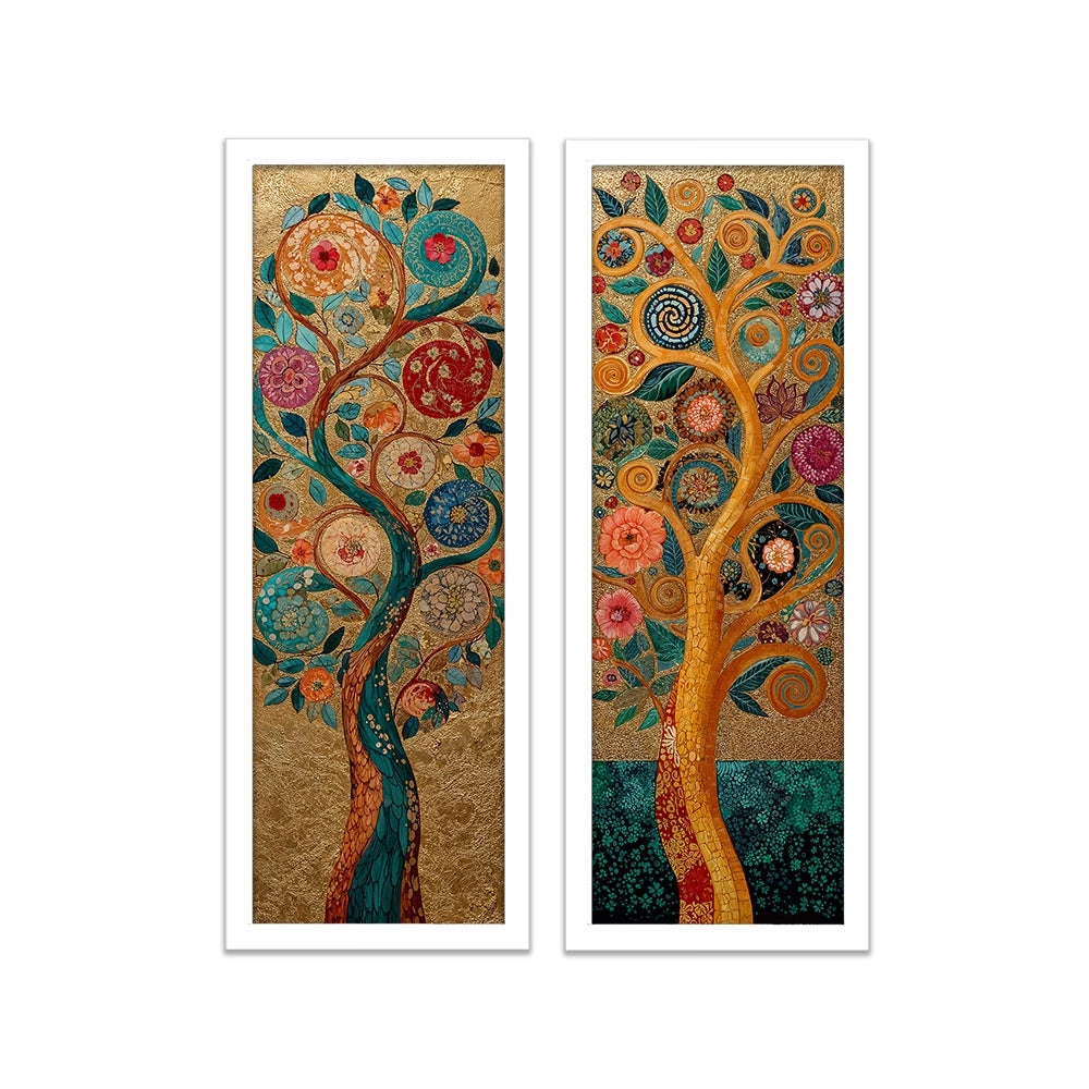 Kit 2 Quadros Verticais Árvore da Vida Dourada 24x62 cm com Moldura e Vidro — visualização 4