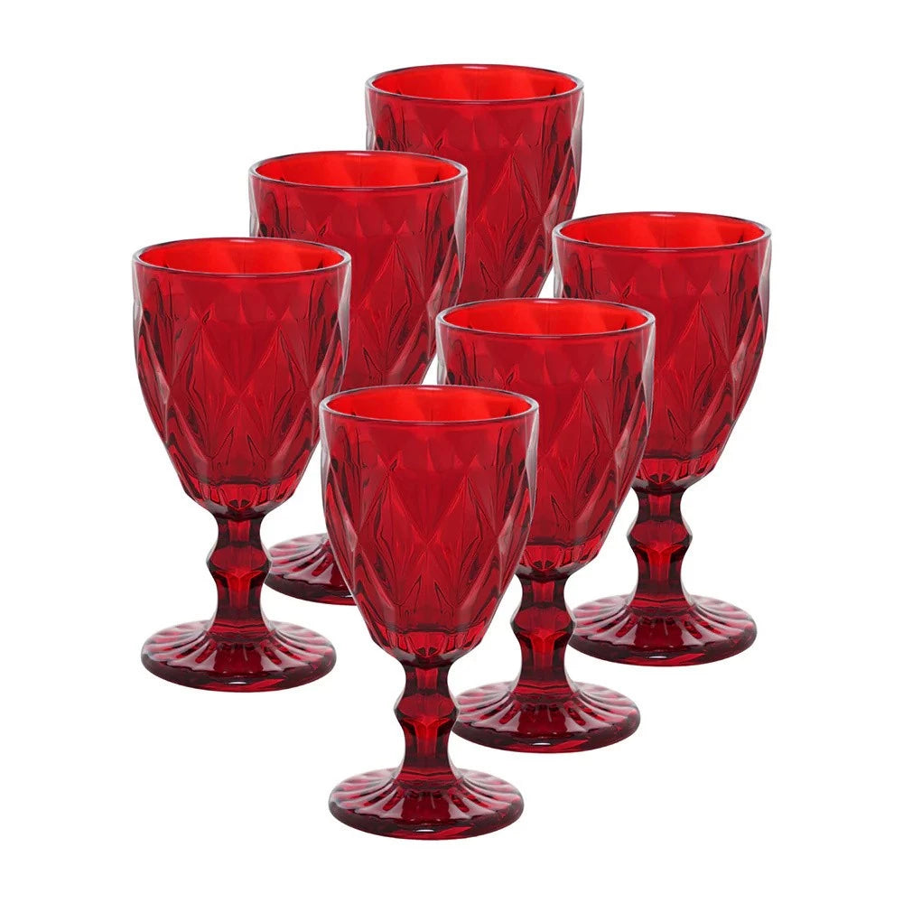 Jogo de Taças de Vinho Diamond NOXHome | Vidro Colorido 340ml – Kit 6 Peças