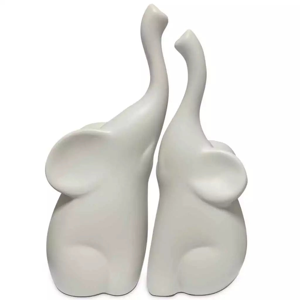 Dupla de Elefantes Casal NOXHome | Escultura Decorativa Cerâmica