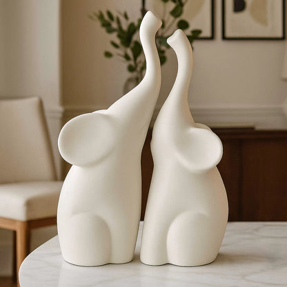 Dupla de Elefantes Casal NOXHome | Escultura Decorativa Cerâmica