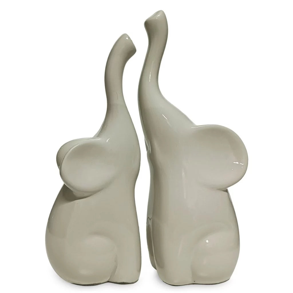 Dupla de Elefantes Casal NOXHome | Escultura Decorativa Cerâmica