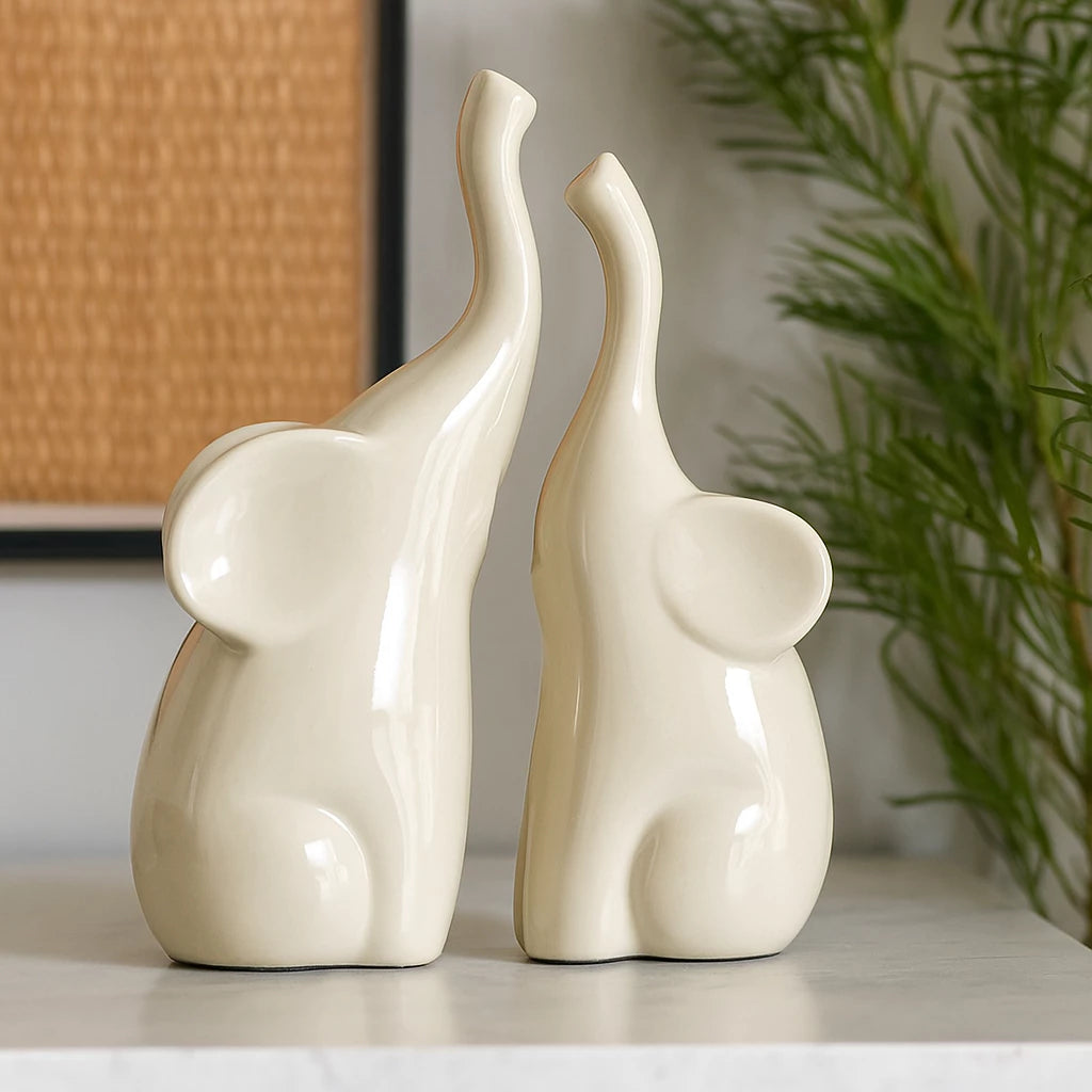 Dupla de Elefantes Casal NOXHome | Escultura Decorativa Cerâmica