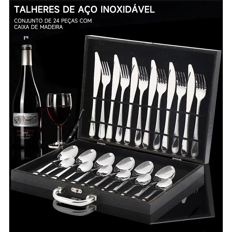 Jogo de Talheres Inox Premium NOXHome | Com Maleta Organizadora – 24 Peças