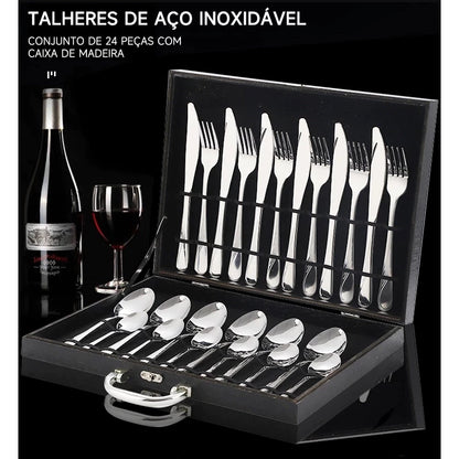 Jogo de Talheres Inox Premium NOXHome | Com Maleta Organizadora – 24 Peças