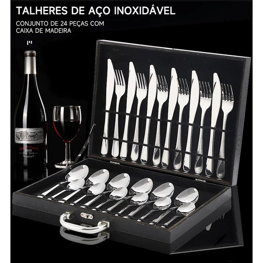 Jogo de Talheres Inox Premium NOXHome | Com Maleta Organizadora – 24 Peças