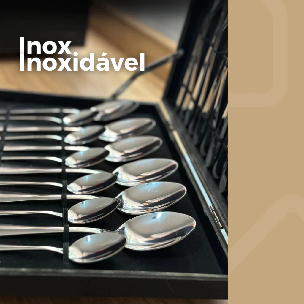Jogo de Talheres Inox Premium NOXHome | Com Maleta Organizadora – 24 Peças