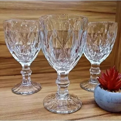 Jogo de Taças Diamante NOXHome | Vidro Transparente 330ml – Kit 6 Peças