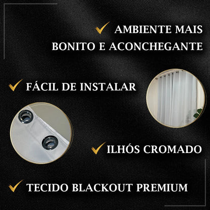 Cortina Blackout Tecido Grosso Premium NOXHome | Ilhós Cromados Dupla Face – Sala e Quarto