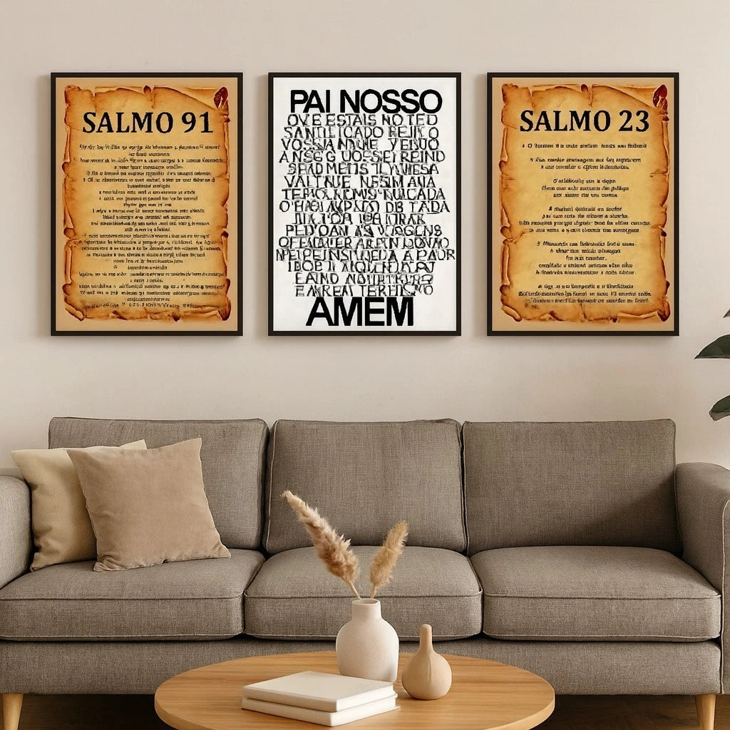 Trio Quadros Religiosos Salmos e Pai Nosso Fé e Proteção NOXHome