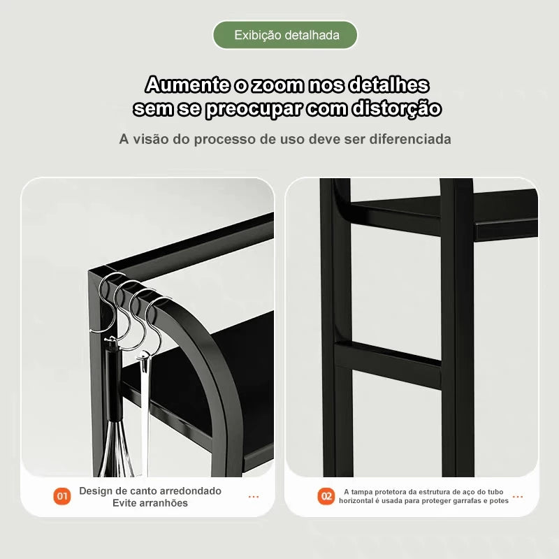 Prateleira Organizadora de Cozinha NOXHome | Aço Antiferrugem com Madeira – 3 Andares