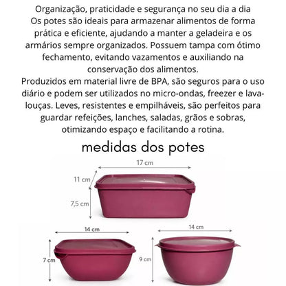 Kit Potes Plásticos para Alimentos NOXHome | Com Alças Empilháveis 1L – Kit 12 Peças