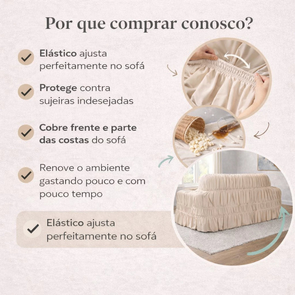 Capa de Sofá Retrátil 4 Lugares King NOXHome | Malha Gel Elástica com 21 Elásticos