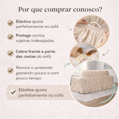 Capa de Sofá Retrátil 4 Lugares King NOXHome | Malha Gel Elástica com 21 Elásticos