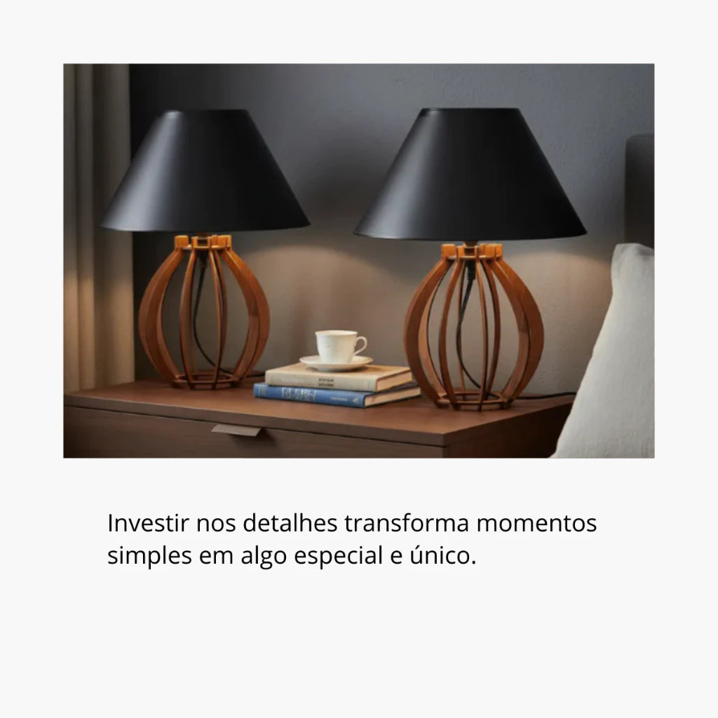Kit 2 Abajures La Finesse NOXHome | Luminária Decorativa MDF Bivolt Soquete E27 – Quarto e Sala