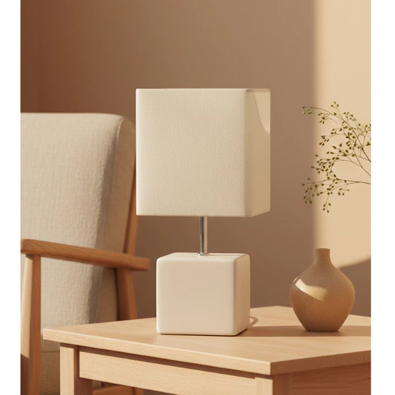 Abajur de Cerâmica Cubo 29 cm com Cúpula de Tecido — detalhe 3