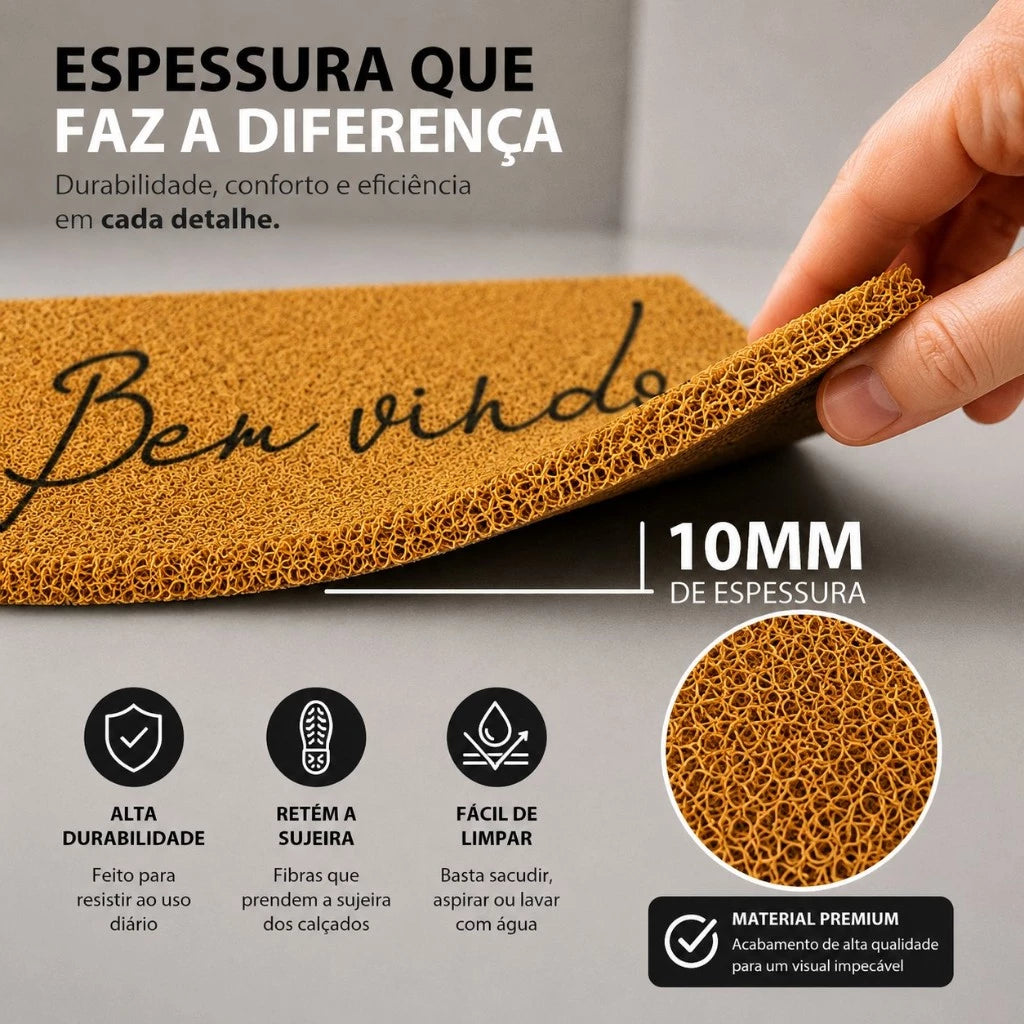 Tapete Capacho Bem-Vindo NOXHome | PVC Vinil Antiderrapante Lavável 40x60cm – Interno e Externo